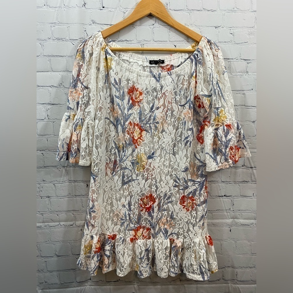 As U Wish Womens Small Off the Shoulder White Lace Floral Dress Bell Sleeves